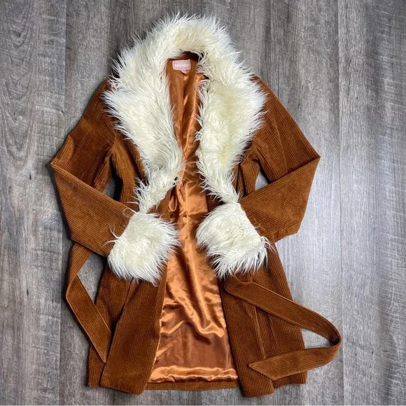 Show Me Your Mumu Corduroy Fur Penny Lane Coat Size XS - Picture 6 of 16